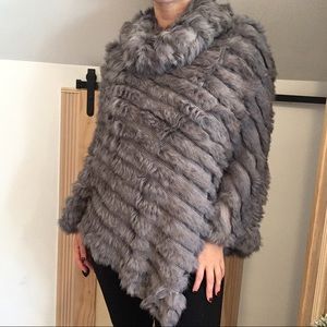 NEW 100% Rabbit Fur Grey Poncho